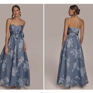 NWT Donna Karan Strapless Violet/Blue/Slate Gray Floral Dress with Bow!